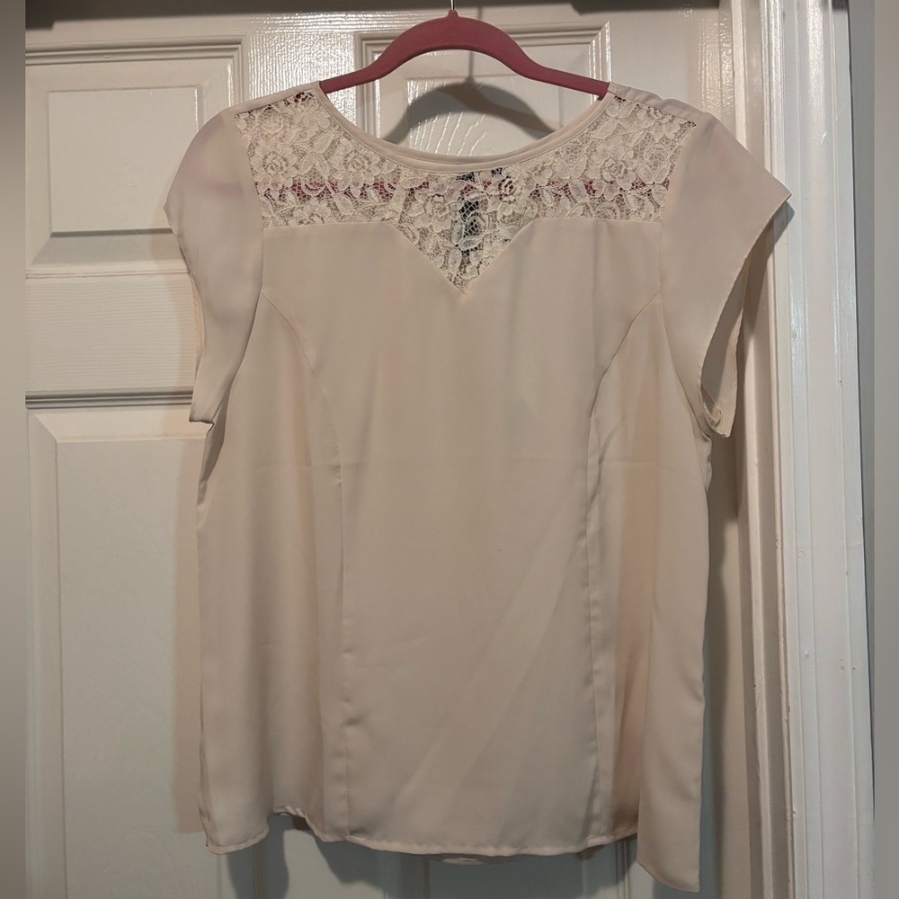 PETTICOAT ALLEY Silky Lace Short Sleeved Blouse Sz L